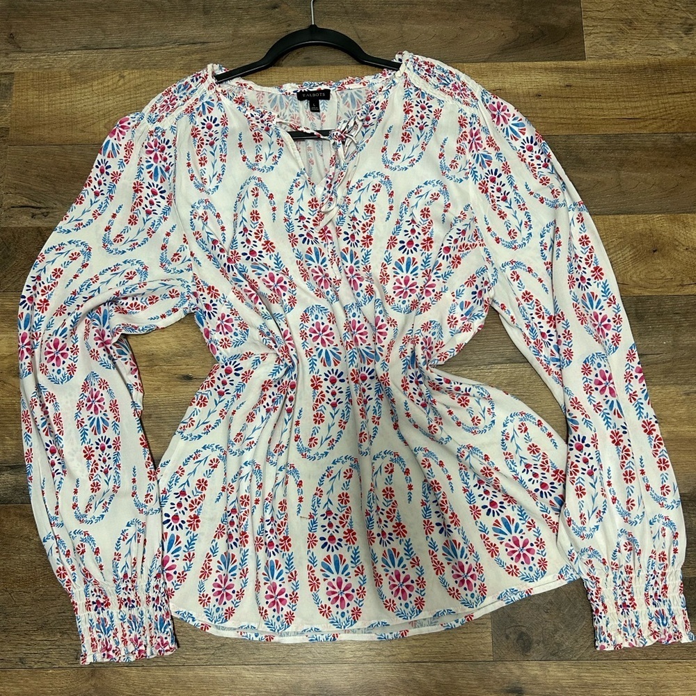 Talbots Red and Blue Floral Blouse